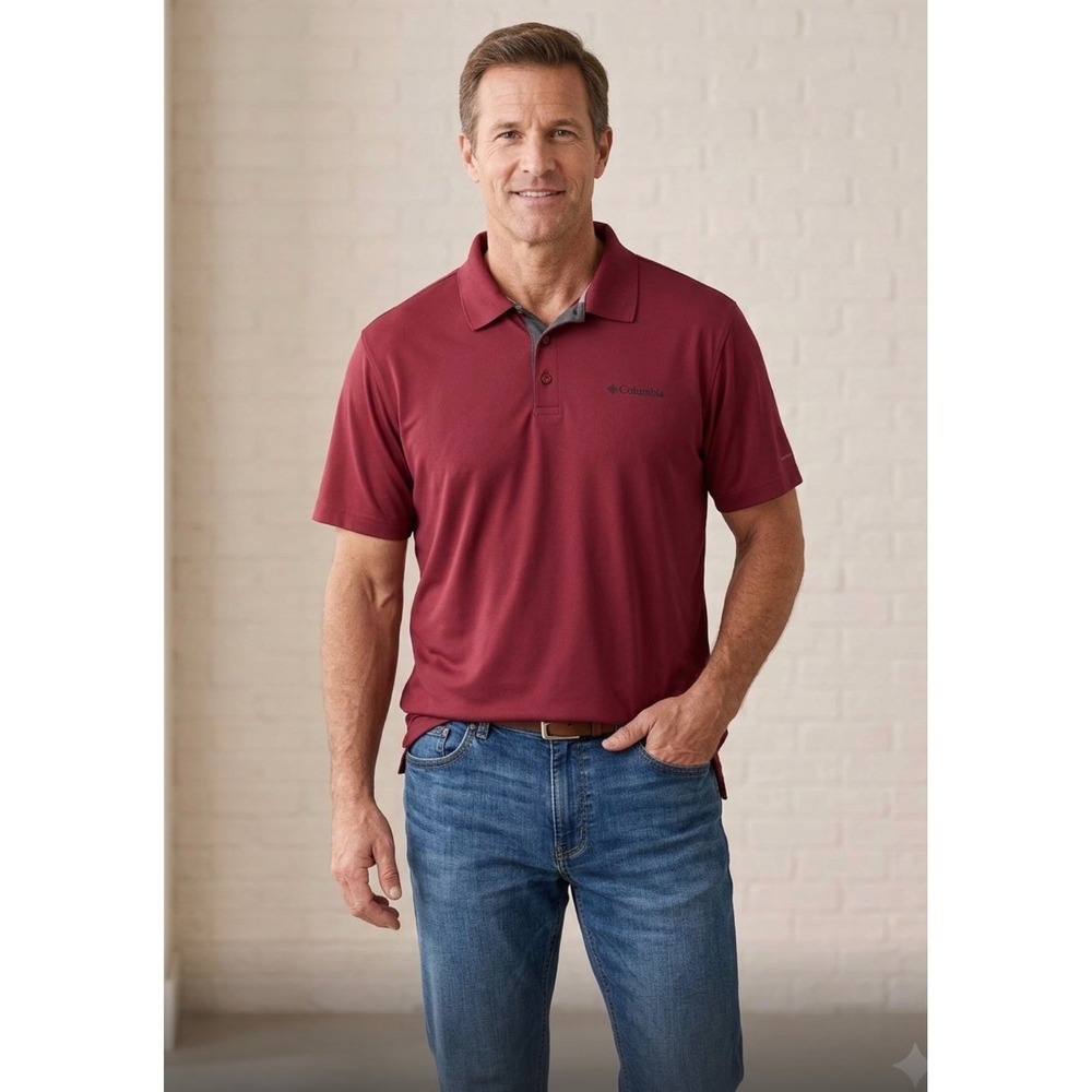 Columbia Mens Omni-Wick Polo Shirt Red Regular Fit XXL Short Sleeve Performance
